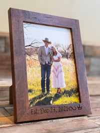 Custom engraved picture frame displaying a couple, personalized with a date, 5